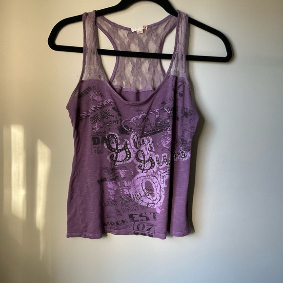 Guess Los Angeles Purple Lace Graphic Tank Top – Size Small - Picture 1 of 9